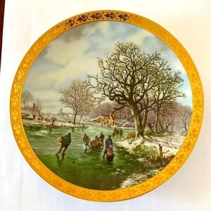 Guillen Porcelain Frozen River Ice-skating Vintage Plate